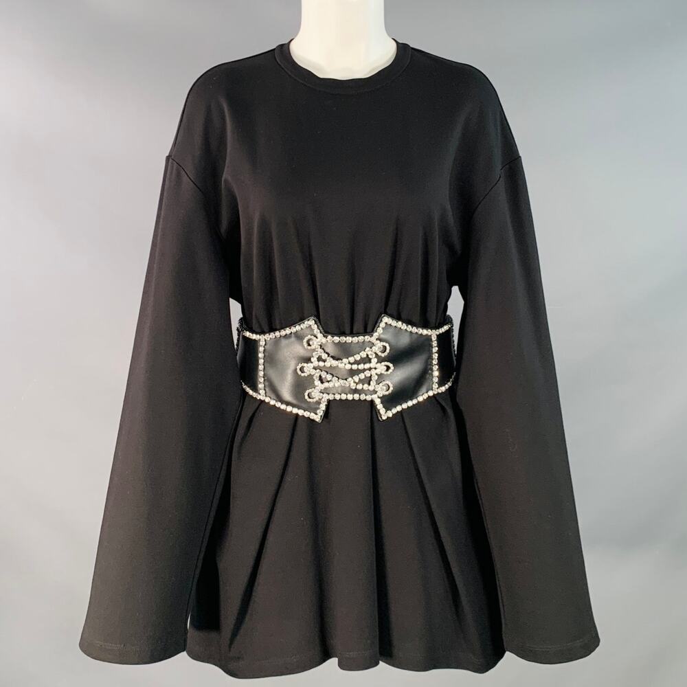 AREA Size M Black Silver Crystal Studded Belted Mini Dress